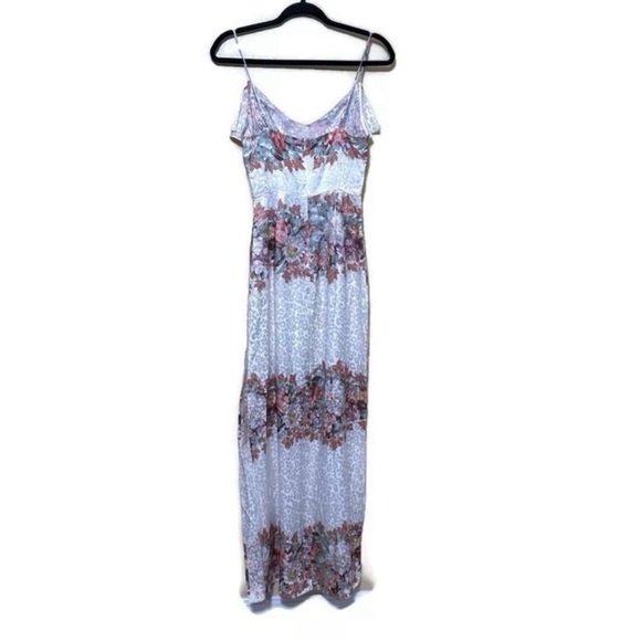 LPA Silk Ruffle Floral Leopard Maxi Sleeveless Dress Women XS White - Picture 6 of 12
